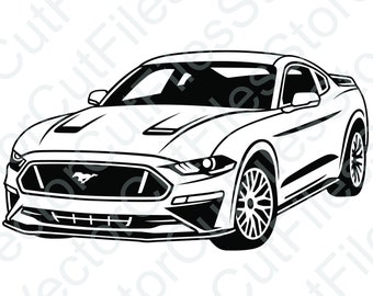 Ford Mustang 2018 Angled View Vector Cut File