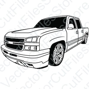Chevrolet Silverado 2005 Lowered Angled View Vector Cut File