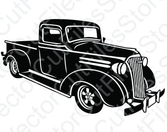 Camión Chevrolet de media tonelada de 1937, color negro, archivo de corte vectorial