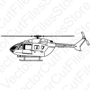 May include: A black and white line drawing of a helicopter. The helicopter has a single rotor and a tail rotor. The helicopter is in flight.