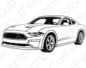 Ford Mustang 2019 Bullitt Angled View Vector Cut File