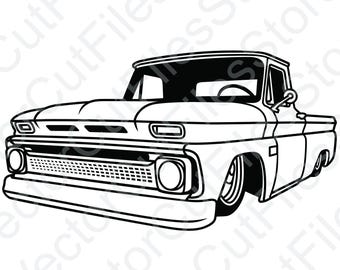 Chevrolet C10 1966 Slammed Angled Vector Cut File