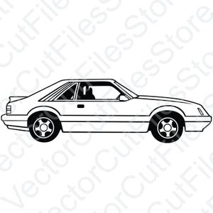 Ford Mustang 1986 Hatchback zijaanzicht vector gesneden bestand
