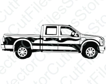 Puede incluir: Una silueta en blanco y negro de una camioneta pick-up con cabina doble y caja larga. La camioneta está orientada hacia la derecha y tiene un diseño simple.