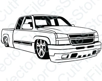 Chevrolet Silverado 2006  &#39;Slammed&#39; Angled View Vector Cut File
