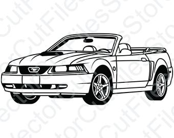 Ford Mustang 2004 GT Convertible Angled View Vector Cut File