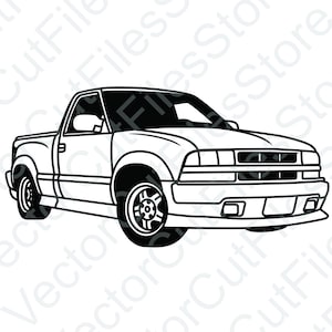Puede incluir: Un dibujo en blanco y negro de una camioneta pick-up. La camioneta tiene una parrilla grande con barras horizontales y un parachoques delantero redondeado.