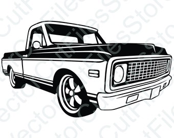 Chevrolet C10 1970 Fleetside Hotrod Angled View Vector Cut File