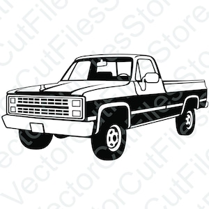 Chevrolet Silverado 1987 Angled View Vector Cut File