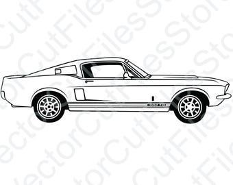 Ford Mustang 1967 68 GT500 Side View Vector Cut File
