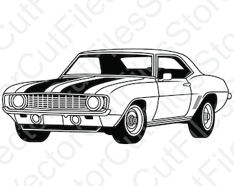Chevrolet Camaro 1969 Z28 Angled View Vector Cut File