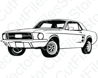 Ford Mustang 1967 Angled View Vector Cut File
