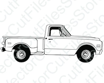 Chevrolet C10 1969 Stepside Side View Vector Cut File