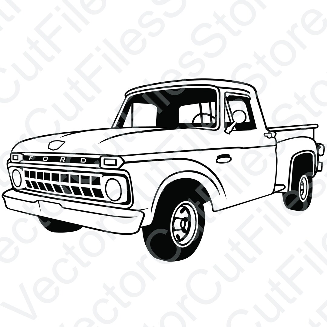 Ford F100 1965 Stepside Angled View Vector Cut File - Etsy