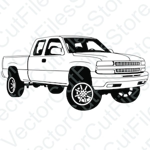 Chevrolet Silverado 2000 Lifted Angled View Vector Cut File