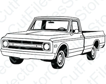 Chevrolet C10 1969 Fleetside Angled View Vector Cut File