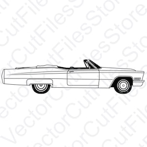 Pode incluir: Um desenho de linha preto e branco de um carro conversível clássico. O carro está desenhado de perfil, com a frente do carro voltada para o lado esquerdo da imagem. O carro tem um capô longo, um teto arredondado e um porta-malas curto. O carro tem quatro rodas e um pneu sobressalente no porta-malas.