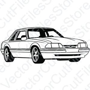May include: Black and white vector illustration of a classic coupe car. The car features a sleek, low profile with detailed wheels and a distinct front grille. The design is a side view, showcasing the car's lines and overall shape.