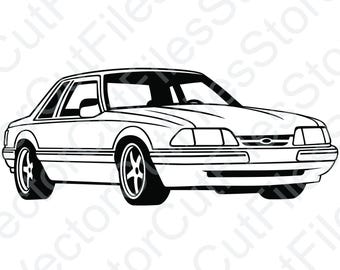 Archivo de corte vectorial de vista en ángulo del Ford Mustang 1989 Notchback