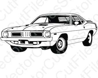 Plymouth Barracuda 1970 Angled View Vector Cut File