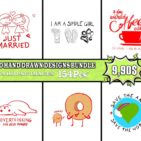 154 Hand Drawn Tshirt Designs Bundle, Hand Drawn SVG Bundle, Hand Drawn Bundle, Hand Drawn Design, Commercial Use Free, Cool Png, Cool svg