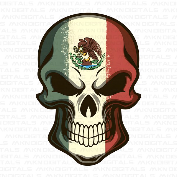 Flag of Mexico Calavera Skull Decal, Flag of Mexico PNG, Skull Stickers, T-Shirt POD Designs, Country Design, Digital Downloads, Png Svg Dxf