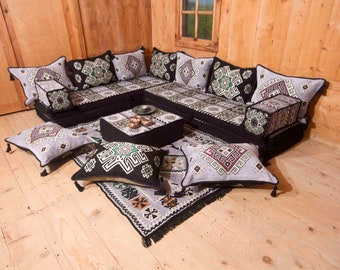Arabic Diwan Set, Minimal Home Decor, Balcony Floor Couch, Arabic Sofa Set, Traditional Sofa, Bench Cushion, Moroccan Rug, Veranda Couches
