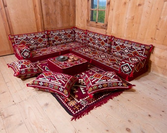 L Shaped Arabic Sofa, Custom Seating Cushion, Minimal Cushion Set, Modular Floor Couch, Veranda Sofa Set, Pallet Cushion, Red Moroccan Sofa
