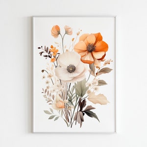Boho Wildflower Bouquet Wall Art, Neutral Floral Poster, Sprint Summer Bouquet Printable, AI Generated Poster, Digital Print, Home Decor