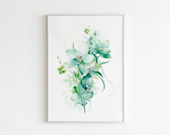 Watercolor Greenery Orchid Bouquet Printable Wall Art, Sprint Summer Bouquet Wall Art, Botanical Prints, Floral Watercolor Painting