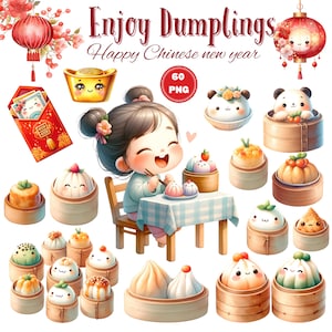Dumplings, dim sum, Chinees eten, gelukkig Chinees nieuwjaar, Chinese illustraties, Chinese kinderen, geniet van eten, heerlijk, geluk
