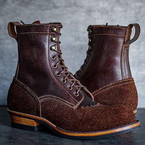 リバースブラウンプルアップブラウンカウハイドフェルトショーンブーツ