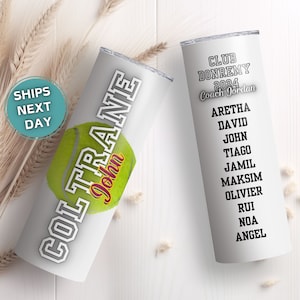 Custom Name Tennis Tumbler Personalized Tennis Game Water Bottle Event Tennis Coach Gift Summer Tennis Tournament Personalizable Sports Mug