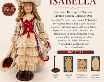 Muñeca de porcelana Victoria Ashlea Isabella, edición limitada, de la colección Victorian Heritage, con caja original y certificado de autenticidad.