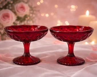 Szklane miseczki do deserów/kompotów w kolorze rubinowej czerwieni – eleganckie szkło prasowane, zestaw 2 szt.