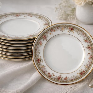vintage Noritake Ireland Morning Jewel assiette à salade - Bordure florale en or de 6,5 pouces (une assiette)