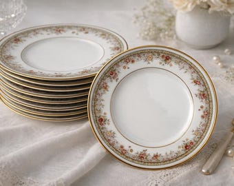 Talerz sałatkowy Vintage Noritake Ireland Morning Jewel – 6,5” z kwiatowym złotym rantem (jeden talerz)