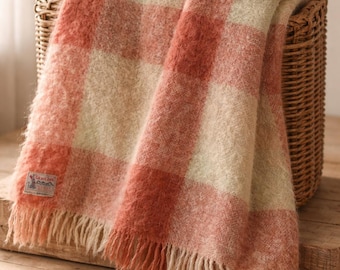 Manta vintage de mohair Glen Cree con flecos a cuadros escoceses