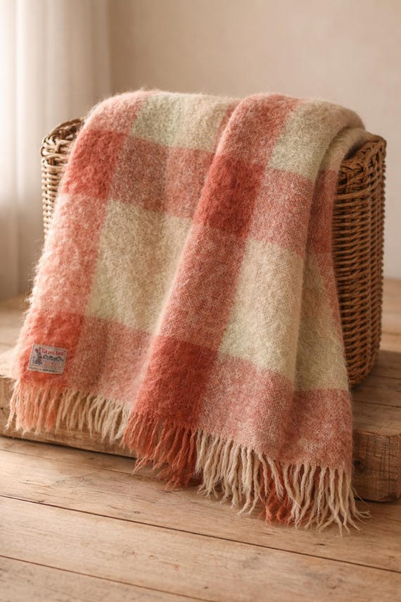 Vintage Glen Cree Mohair Throw Blanket – Scottish Plaid Fringe