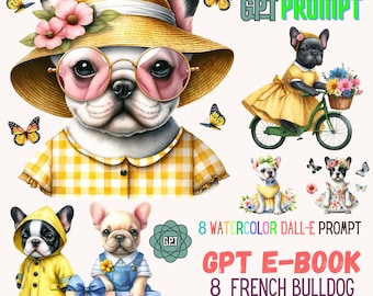 Artful prompt, dall e prompt, dalle 3 prompts, chatgpt prompt, French Bulldog Watercolor, Perfect for DALL-E Prompts, ChatGPT