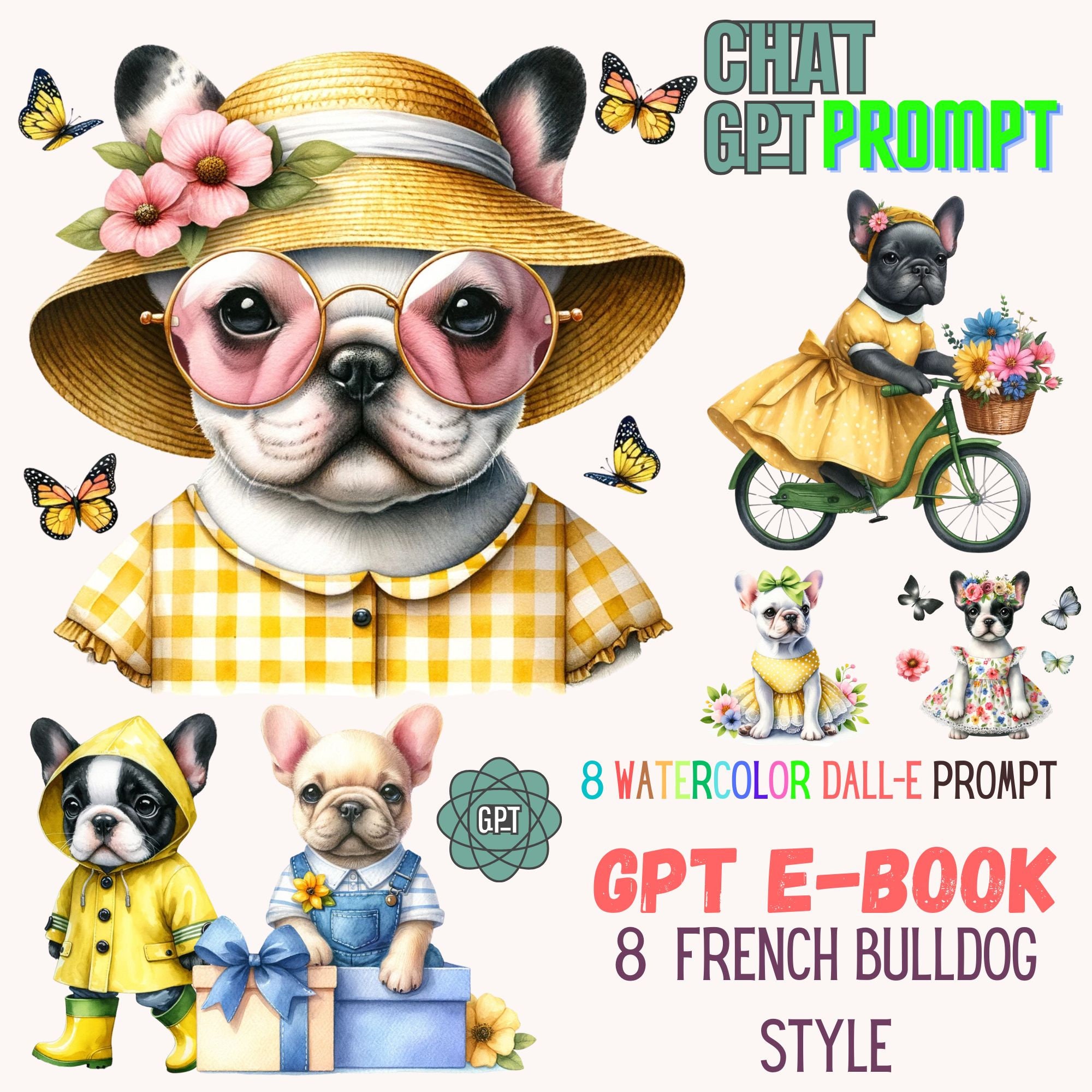 Artful prompt, dall e prompt, dalle 3 prompts, chatgpt prompt, French Bulldog Watercolor, Perfect for DALL-E Prompts, ChatGPT