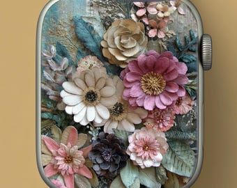 Floral Apple Watch Wallpaper – Boho Botanical Neutral Flowers Face | Spring Beige Digital Download