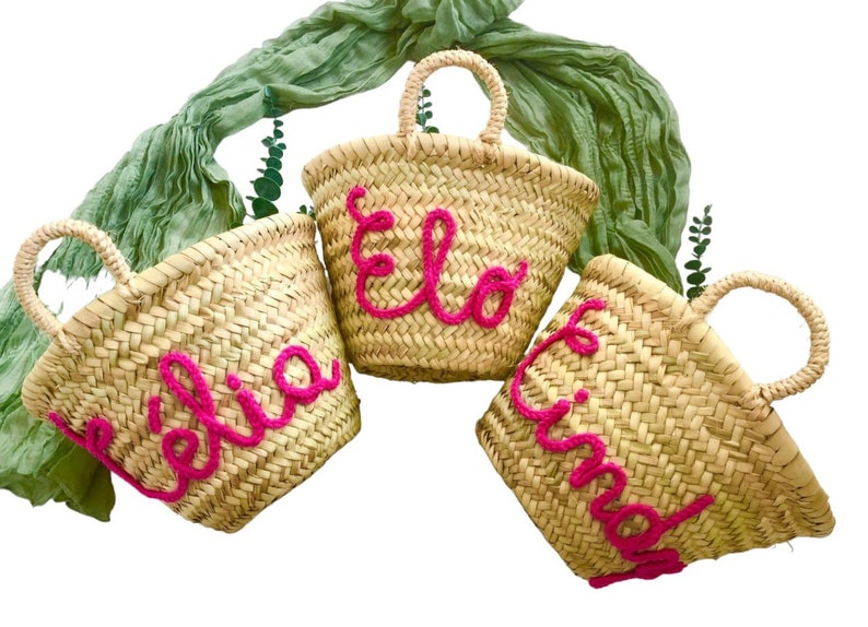 Panier personnalisable EN REASSORT, petit panier, sac personnalisable , sac de plage, panier en osier SAC+NOM CROCHET