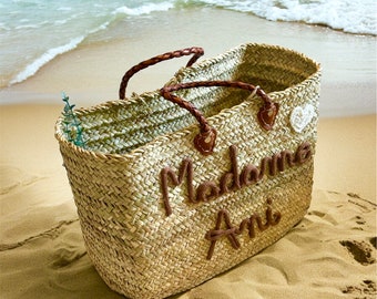 Cesta de mimbre personalizada con nombre o mensaje: bolso de paja hecho a mano, regalo para novia, idea para fiesta o despedida de soltera.