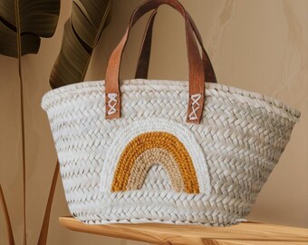 Cesta infantil arcoiris - cesta personalizable - bolso personalizable - bolso de playa - cesta de mimbre