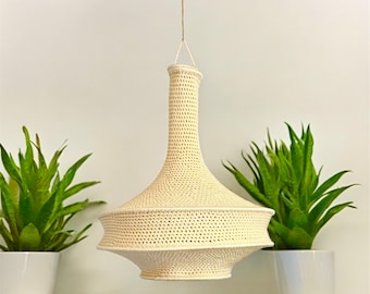 Luz colgante de gancho Macramé, luz colgante de mimbre, luz colgante de ratán, pantalla de lámpara, luminaria