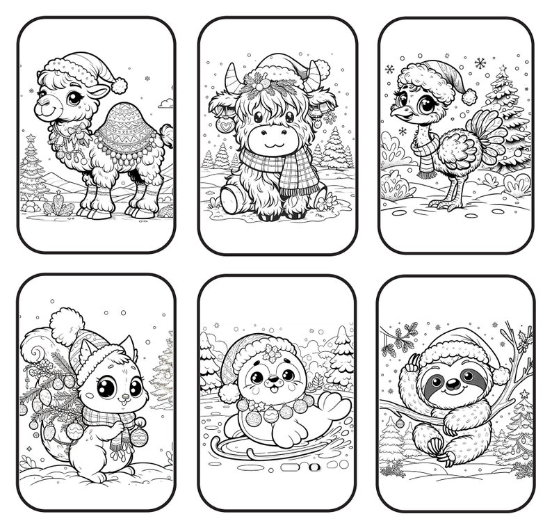40page Christmas Animals Coloring Book Print at Home & Instant