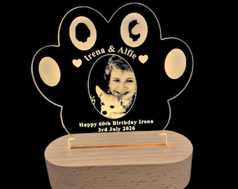 Lámpara personalizada con foto de huella de pata / Recuerdo LED personalizado para mascotas