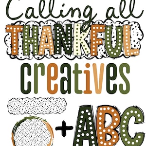 Pacchetto PNG di lettere dell'alfabeto autunnale con punti, tavolozza autunnale del Ringraziamento, 5 set alfabetici, carattere con punti dalmata, Marquee Doodle Png, download digitale