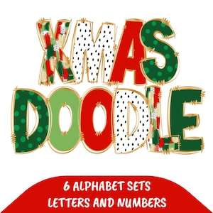 Glitter coquette alfabetletters png-bundel, kerst penseelstreek 5 alfasets, Merry Dalmatische stippen, selectiekader doodle png, digitale download